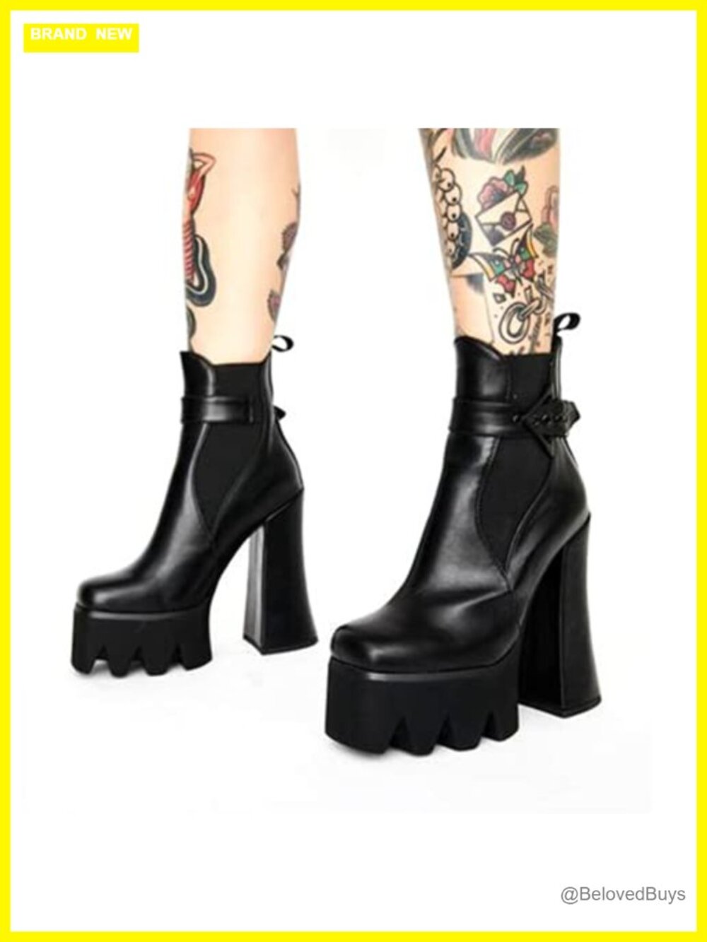 Faux Leather Square Toe Chunky Heel Platform Ankle Booties - Picture 4 of 7